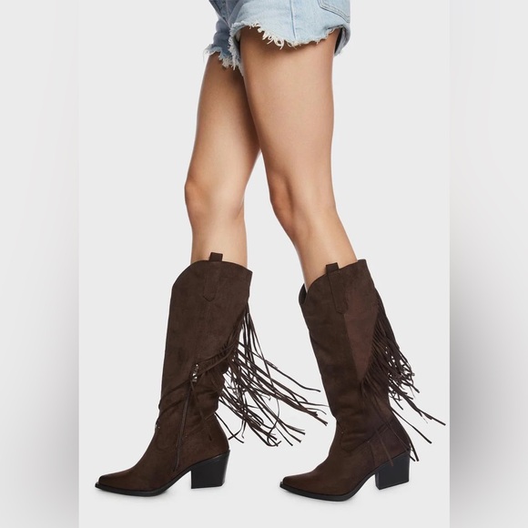 Time and Tru Shoes - Time and Tru Women's Faux Suede Tall Fringe Boots in Sand